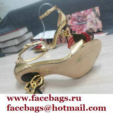 Dolce  &  Gabbana DG Logo Heel 10.5cm Black Red Roses Sandals Gold 2022